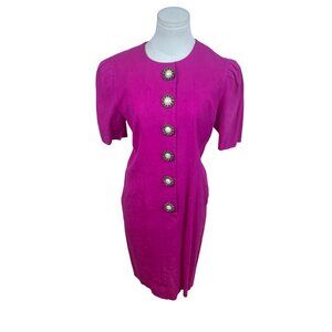 Vintage Positive Attitude Womens Magenta Short Sleeve Dress Sz 3/4
